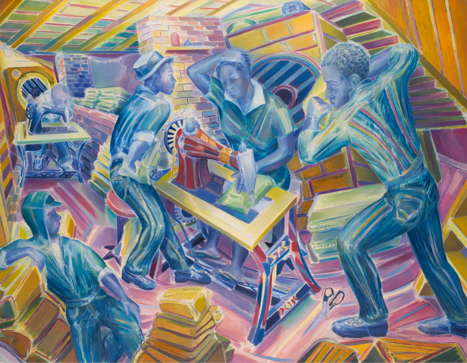 <p>Family Living, 2004. Oil on canvas, 142.6 x 183cm (56 1/8 x 72 1/8in)</p><div class="additional_caption">Goverment Art Collection, UK</div>