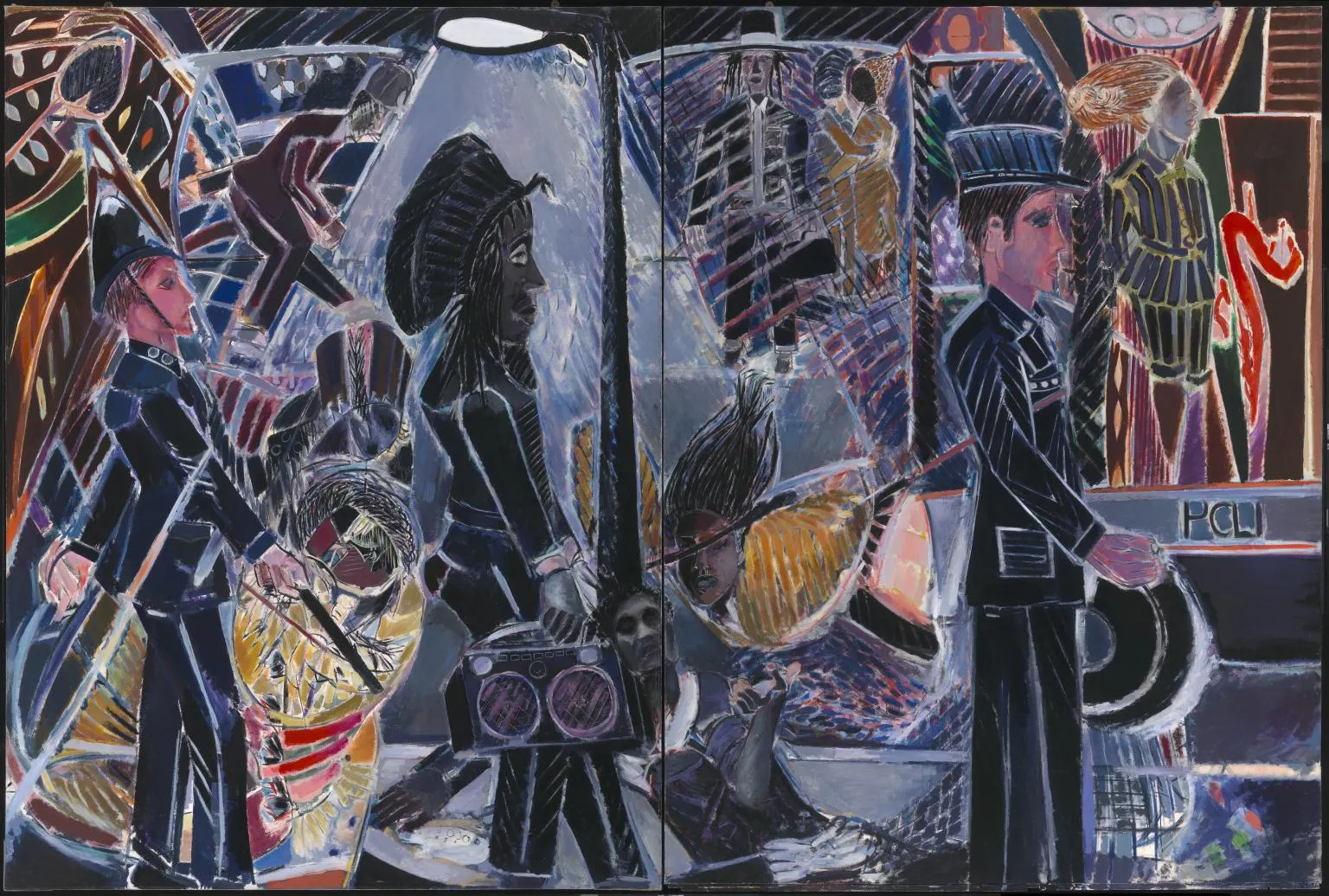 <p>Three Wicked Men<span style="font-size: 1.35rem;">, 1982. </span>Oil on canvas, 274 x 370cm (107 7/8 x 145 5/8in)</p><div class="additional_caption">Tate, UK</div>